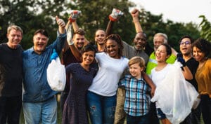 Group of diversity people volunteen charity project